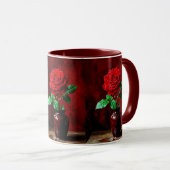 Rote Rosenblumenmalerei Tasse (VorderseiteRechts)