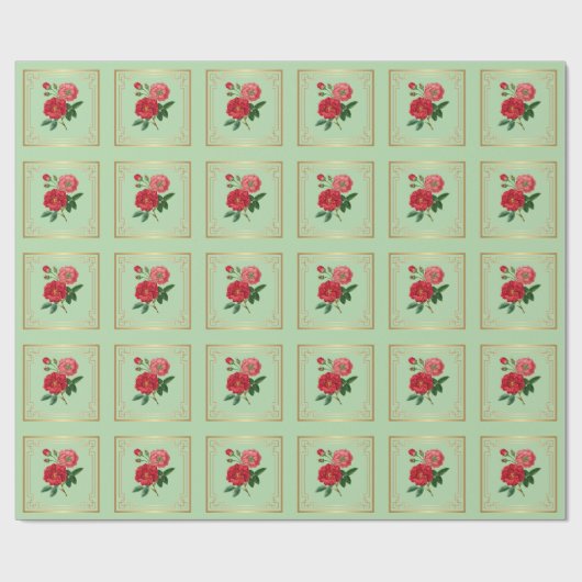 Rote Rosenblüten Geschenkpapier (Flach)