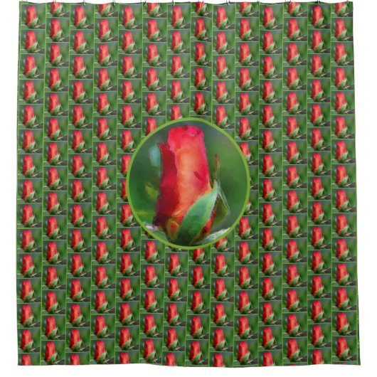 Rote Rosenknospe Aquarellmalerei Duschvorhang (Vorderseite)