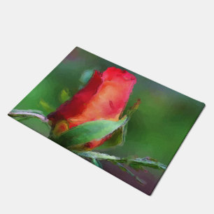 Rote Rosenknospe Blume Aquarellfarben Foto Malerei Fußmatte