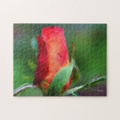 Rote Rosenknospe Blume Aquarellfarben Foto Malerei Puzzle (Horizontal)