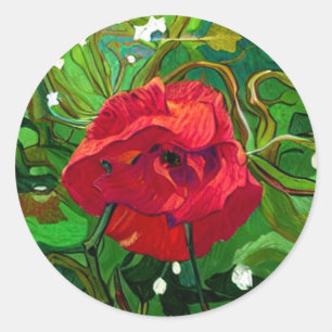 ROTE ROSENKUNST RUNDER AUFKLEBER
