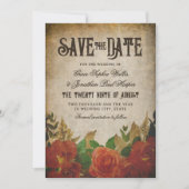 Rote Rosensträuße Vintage-Hochzeit Save The Date (Vorderseite)