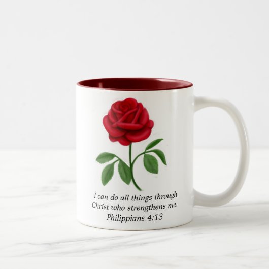 Rote Rosephilippians-4:13 Bibelscripture-Tasse Zweifarbige Tasse (Rechts)