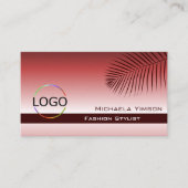 Rote Rote Gradient Palm Leaf Logo und Foto Moderne Visitenkarte (Vorderseite)