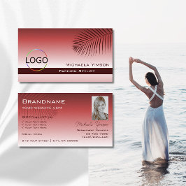 Rote Rote Gradient Palm Leaf Logo und Foto Moderne Visitenkarte