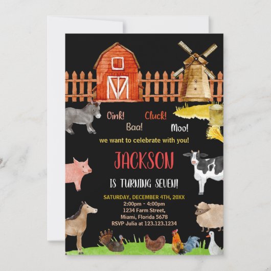 Rote, rote Landtiere zum Geburtstag Einladungen (Vorderseite)