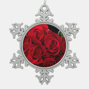 Rote Rote Rose Schneeflocken Zinn-Ornament