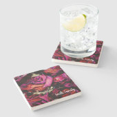 Rote Rote Rosen Blume Blumenkohl Steinuntersetzer (Seitenansicht)