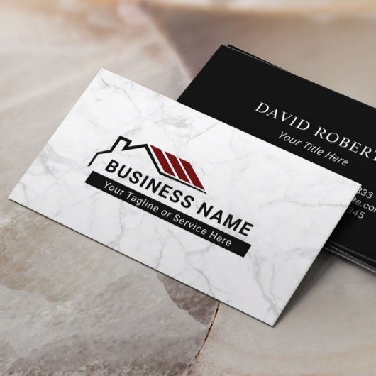 Rote Rote Rote-Dach-Anwesen-Logo Modernes Marmor Visitenkarte