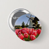 Rote rote Tulpen und Windmühlen-Blumen Button (Vorne & Hinten)
