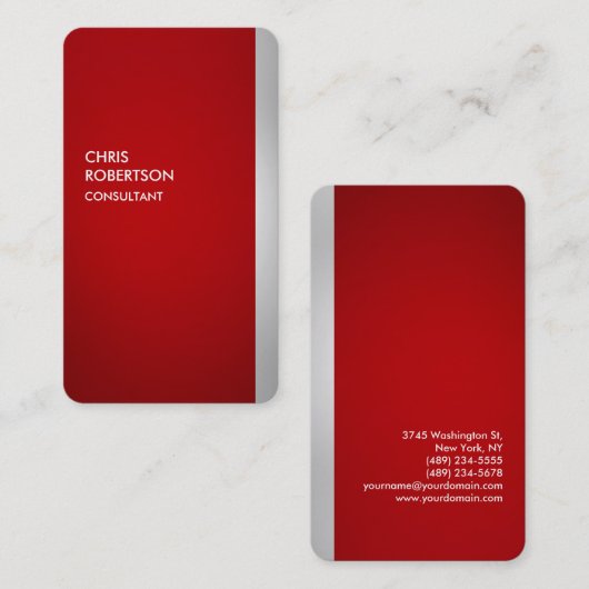 Rote rote, vertikale Visitenkarte an der Ecke (Vorne/Hinten)