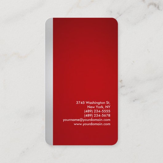 Rote rote, vertikale Visitenkarte an der Ecke (Rückseite)