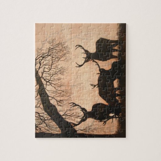 Rote Rotwild-Abends-Silhouette 110 Stück Puzzle (Vertikal)