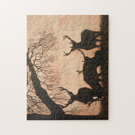 Rote Rotwild-Abends-Silhouette 252 Stück Puzzle (Vertikal)
