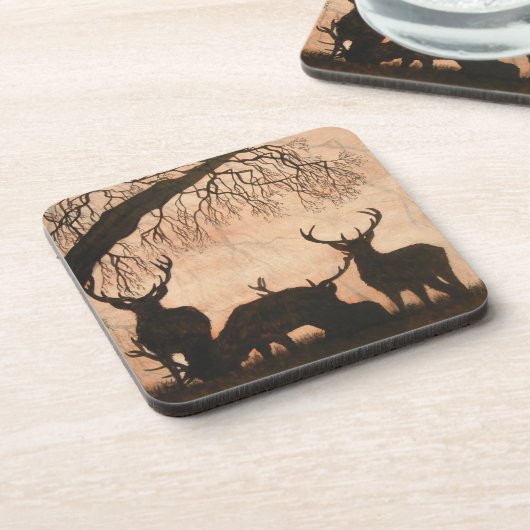 Rote Rotwild-Hirsch-Untersetzer-Set Untersetzer (Linke Seite)