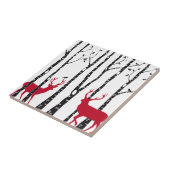 Rote Rotwild im Birkenbaumwald Fliese (Seite)