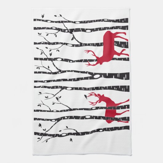 Rote Rotwild im Birkenbaumwald Geschirrtuch (Vertikal)