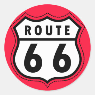 Rote Route 66 - Schild Runder Aufkleber