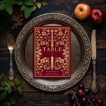 Rote Royal Mittelalterliche Hochzeitshochzeit-Tisc Tischnummer<br><div class="desc">Feiern Sie Ihren besonderen Tag mit diesem königlich-mittelalterlichen Schwert Hochzeitsdesign. Das Design auf der Rückseite des Einladens ist KEINE echte Goldfolie. Artikel werden genau so gedruckt, wie sie auf Ihrem Bildschirm erscheinen, wenn Sie dem Warenkorb hinzufügen, sodass Sie jede Tischnummer, die Sie benötigen, individuell anpassen und hinzufügen können. Matching Items...</div>