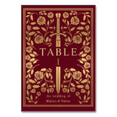 Rote Royal Mittelalterliche Hochzeitshochzeit-Tisc Tischnummer (Vorderseite)