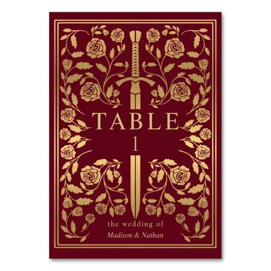 Rote Royal Mittelalterliche Hochzeitshochzeit-Tisc Tischnummer (Vorderseite)