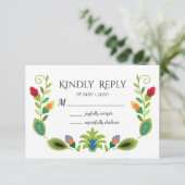 Rote RSVP-Karte der polnischen FolkloreBlume RSVP Karte (Stehend Vorderseite)