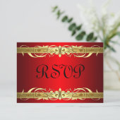 Rote RSVP-Karte des Großherzogtums Gold Scroll RSVP Karte (Stehend Vorderseite)