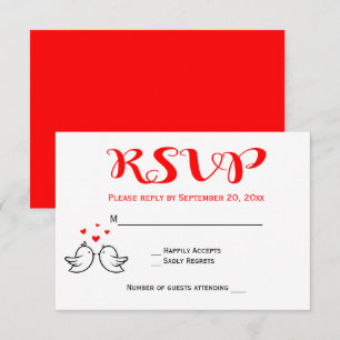 Rote RSVP Liebesvögel Hochzeit Verlobung Herzen Vö Einladung