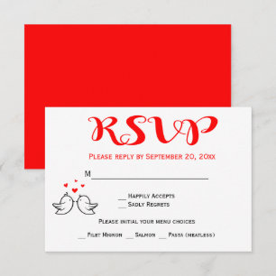 Rote RSVP Liebesvögel Hochzeit Verlobung Herzen Vö Einladung