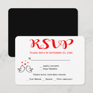 Rote RSVP Liebesvögel schwarze Hochzeitsverlobung Einladung