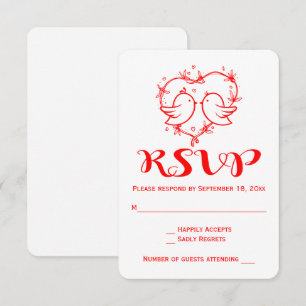 Rote RSVP Lovebirds Hochzeit Verlobung Herzen Vöge Einladung