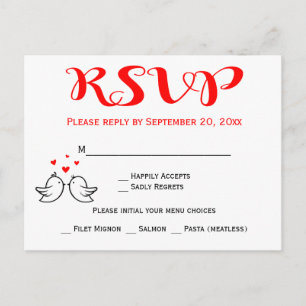 Rote RSVP Lovebirds Hochzeitsfeier Vögel Einladungspostkarte