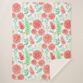 Rote runde Blume, grüne Blätter Sherpadecke (Vorderseite)