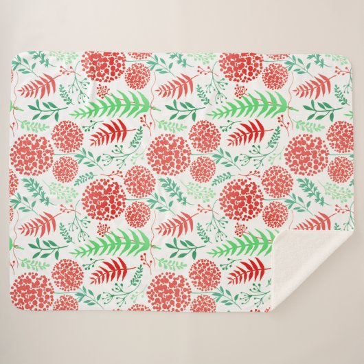 Rote runde Blume, grüne Blätter Sherpadecke (Vorderseite (Horizontal))