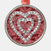 Rote Runde Live-Lagh Liebe Diamant Herzlich Willko Silbernes Ornament (Vorne)