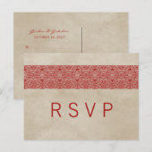 Rote Rustic Lace RSVP Postkarte (Vorne/Hinten)