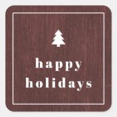 Rote Rustikale Baum Holzoptik Weihnachtssticker Quadratischer Aufkleber (Vorderseite)