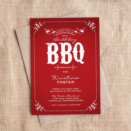Rote Rustikale Geburtstagsfeier BBQ Einladung