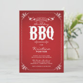 Rote Rustikale Geburtstagsfeier BBQ Einladung (Stehend Vorderseite)