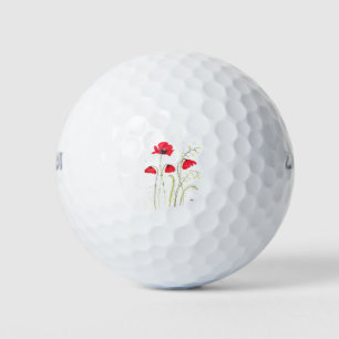 Rote, rustikale Mohnblüten Golfball