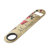 Rote rustikale Rosen auf Imitat-Goldmonogramm Speedflaschenöffner (Vorderseite Schrägansicht)