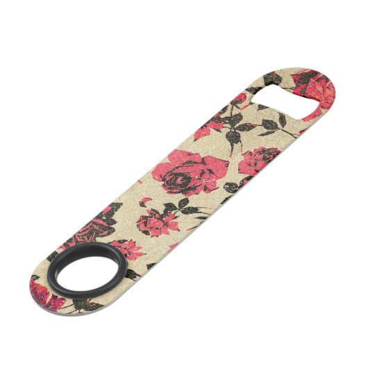 Rote rustikale Rosen auf Imitat-Goldmonogramm Speedflaschenöffner (Rückseite Schrägansicht)