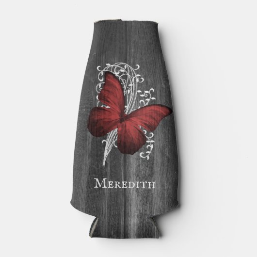 Rote Rustikale Schmetterling Personalisiert Flasch Flaschenkühler (Vorderseite)