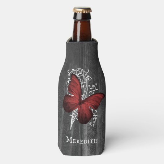 Rote Rustikale Schmetterling Personalisiert Flasch Flaschenkühler (Flaschenvorderseite)
