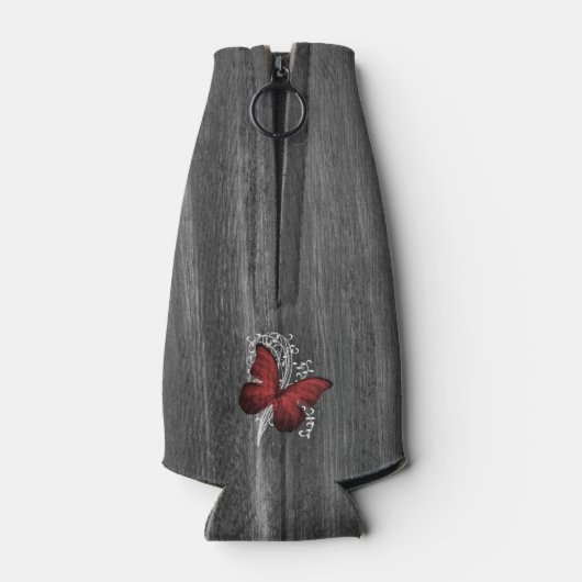 Rote Rustikale Schmetterling Personalisiert Flasch Flaschenkühler (Rückseite)