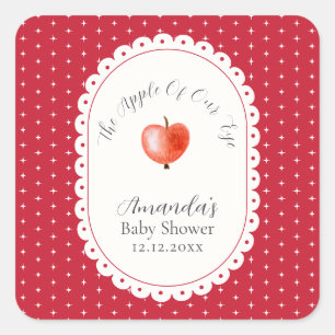 Rote Rustikale Sprudelnde Vintage Apfel Baby Showe Quadratischer Aufkleber