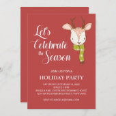 Rote Rustikale Waldweiden Hirsch mit Scarf Feierta Einladung (Vorne/Hinten)