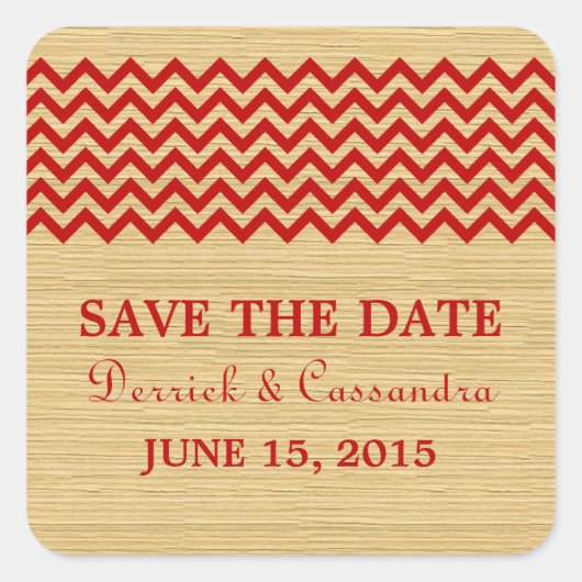 Rote rustikale Zickzack Save the Date Stickers (Vorderseite)