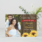 ROTE RUSTISCHE SONNENBLUME 2 FOTO WEDING INVITATIO SAVE THE DATE (Stehend Vorderseite)